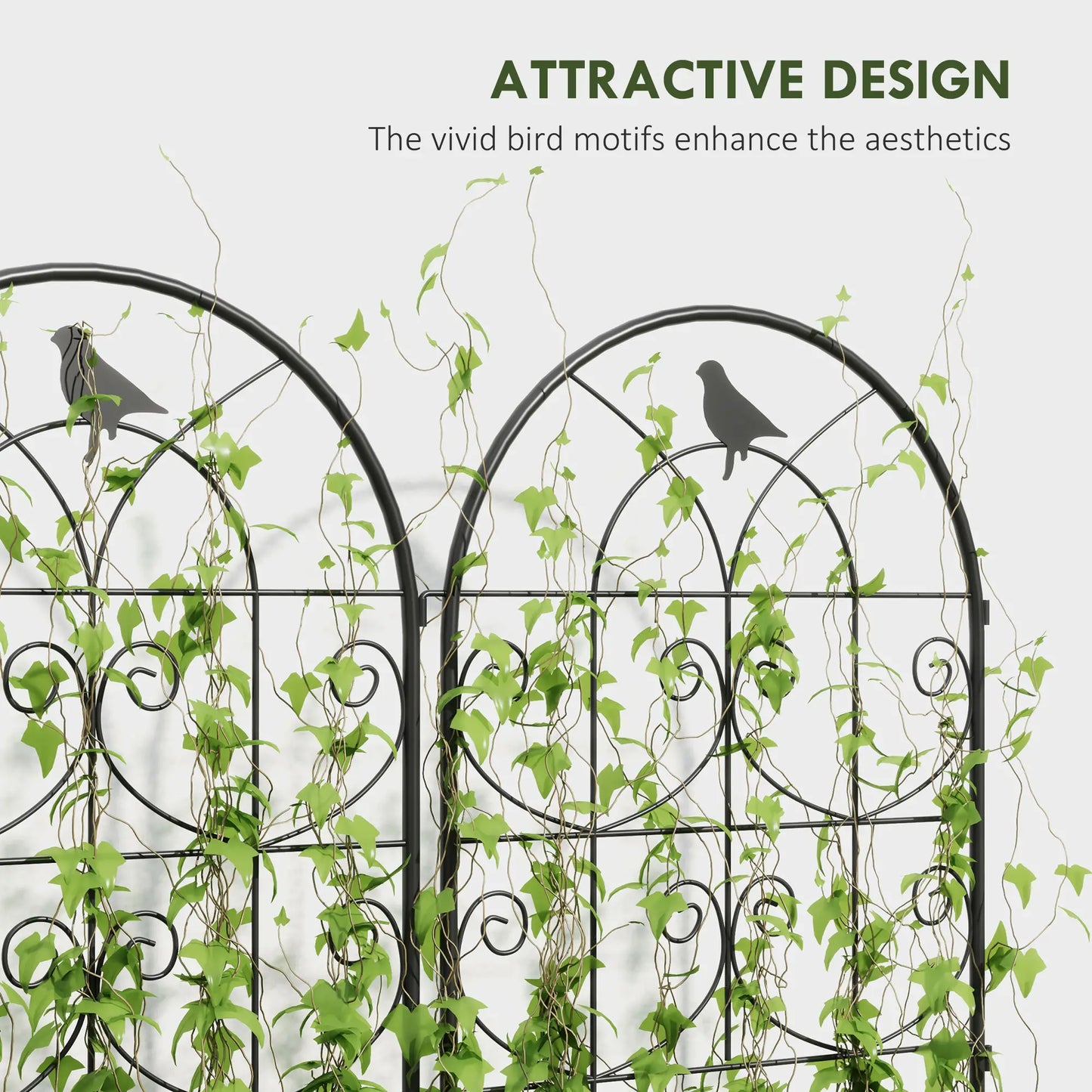 Metal Garden Trellis Set, Bird Design, 19.7" W x 47.2" H, Black Plant Stands at Gallery Canada