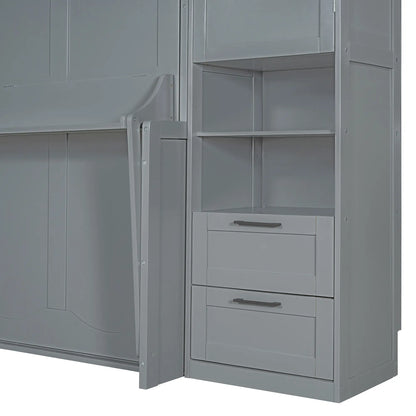 Queen Murphy Bed with Closet, Drawers, Shelves, 114" L x 17" W x 87" H, Grey Bed Frames at Gallery Canada
