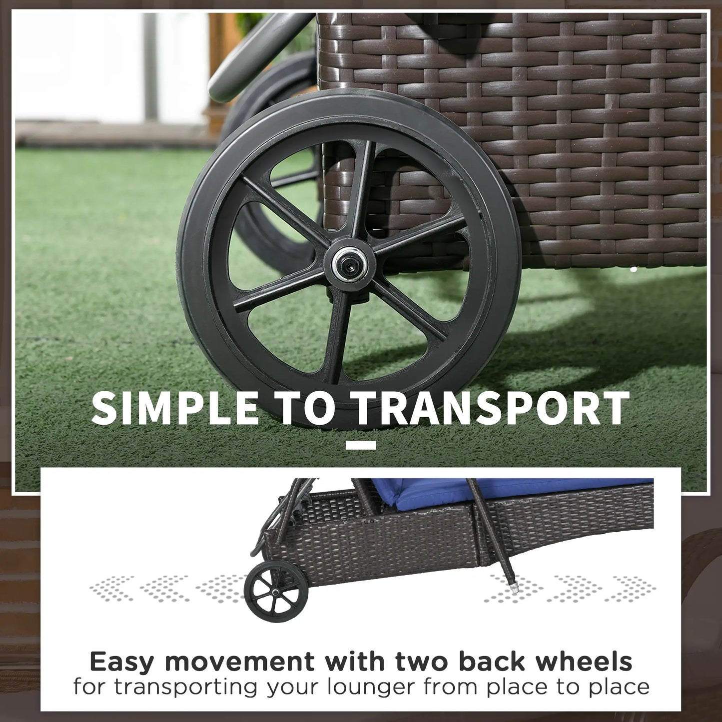 Outdoor Lounger, Deck Chair with Headrest, 5-Level Adjustable, Deep Coffee, Navy Blue Chaise Loungers at Gallery Canada