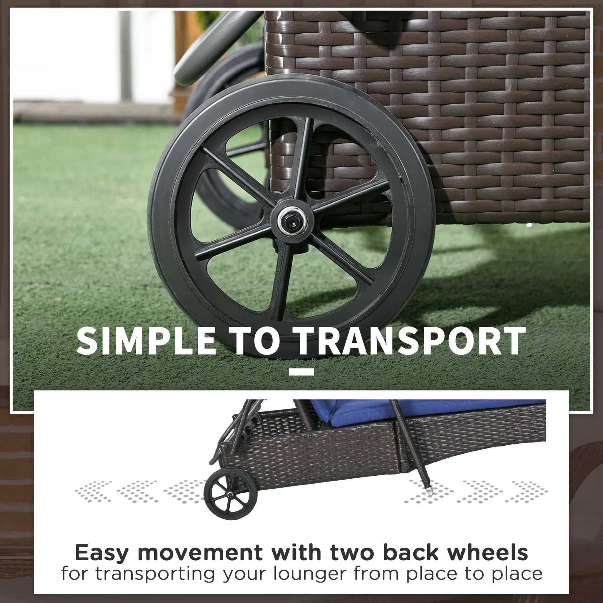 Outdoor Lounger, Deck Chair with Headrest, 5-Level Adjustable, Deep Coffee, Navy Blue Chaise Loungers at Gallery Canada