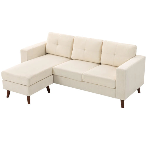 Sectional Sofa with Changeable Chaise, 3 Seat L-Shaped, Cream White