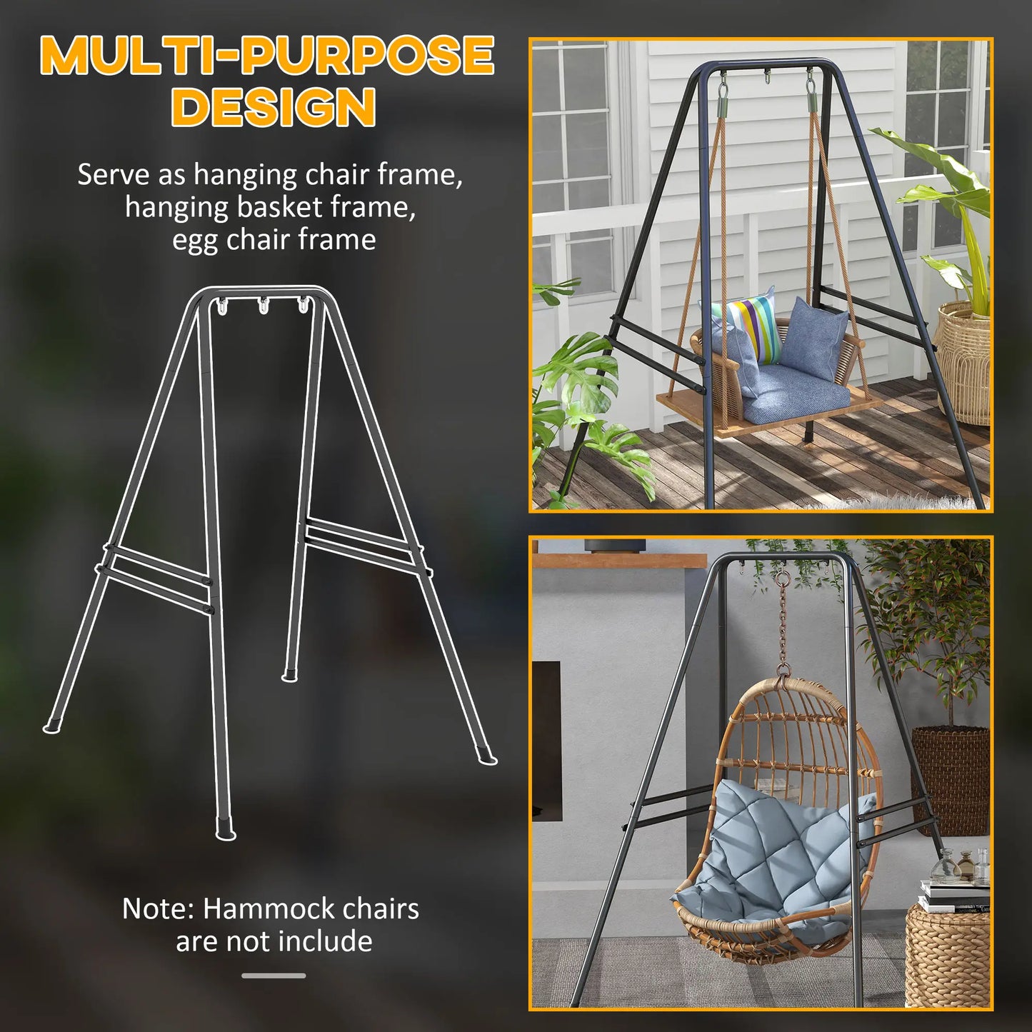 Heavy Duty Metal Hammock Chair Stand, 48.8" x 56.3" x 70.9", Black Hammock Stands at Gallery Canada
