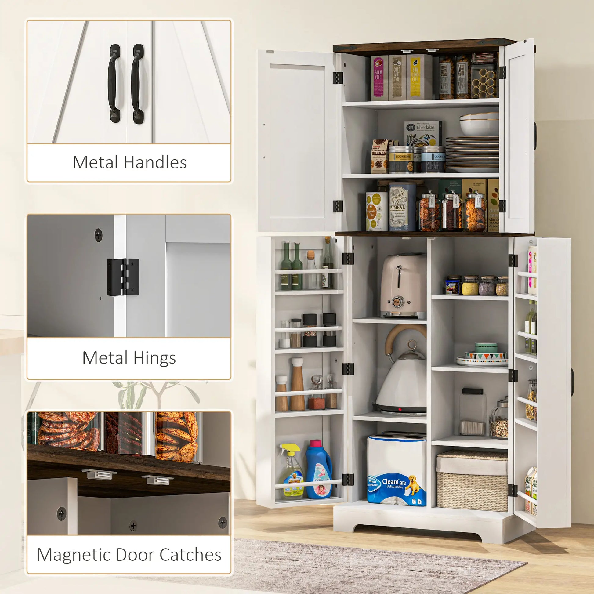 64" Tall Kitchen Pantry Cabinet, Adjustable Shelves, White Kitchen Pantry Cabinets at Gallery Canada