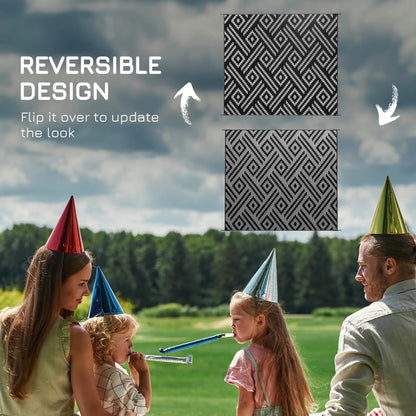 Reversible Outdoor Rug, Waterproof Plastic Straw, 8' x 10', Geometric, Black Grey Outdoor Reversible Rugs at Gallery Canada