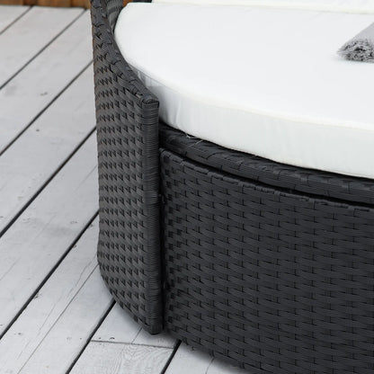 4-Piece PE Wicker Round Daybed, Outdoor Rattan Lounge Set, Cream Daybeds at Gallery Canada