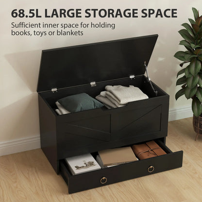 31.5 Inches Storage Chest, Wooden Box, Black Wood Grain, Black Storage Cabinets at Gallery Canada