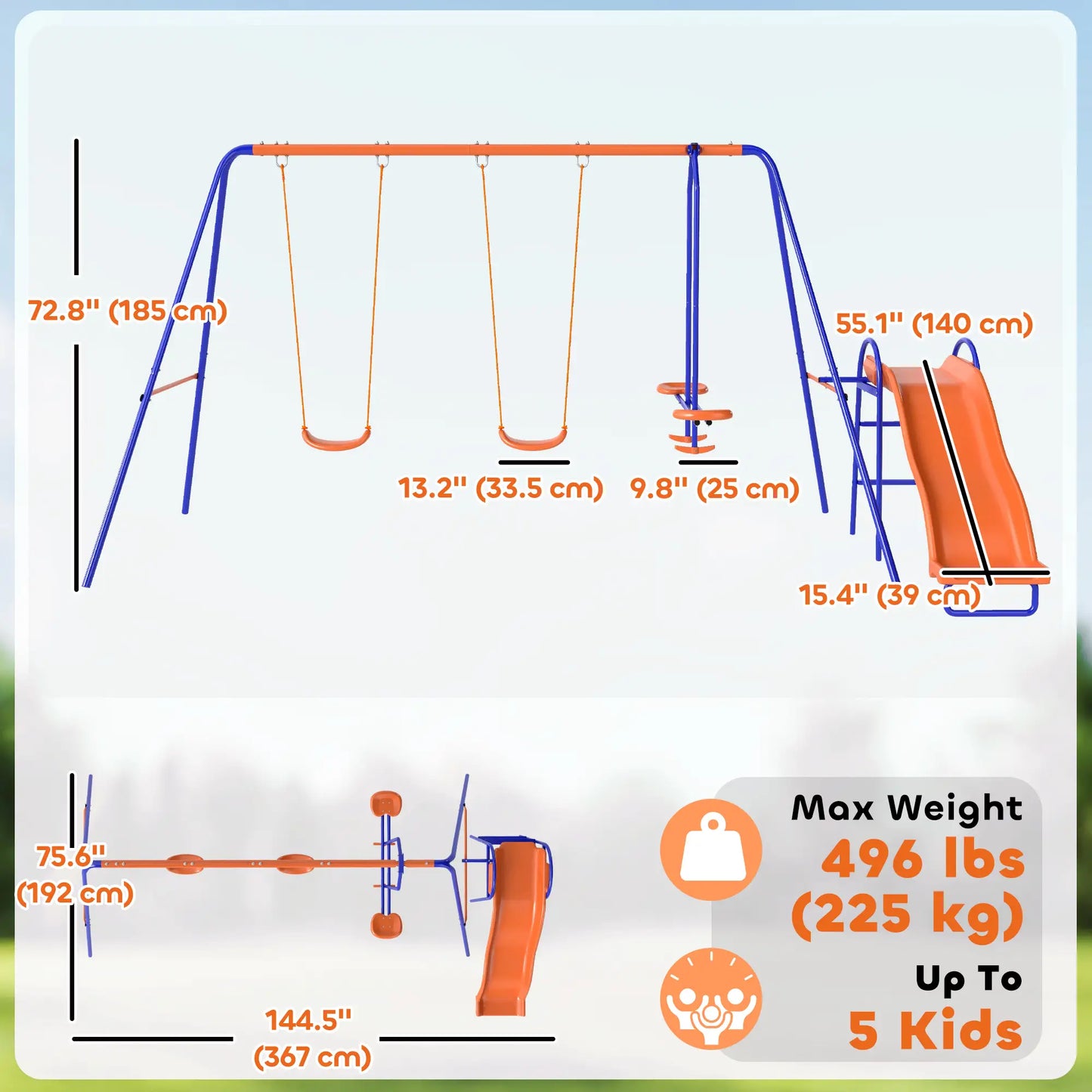 4 in 1 Metal Swing Set, Double Swings, Glider, Slide, Ladder, Multicolored Gym Sets & Swings at Gallery Canada