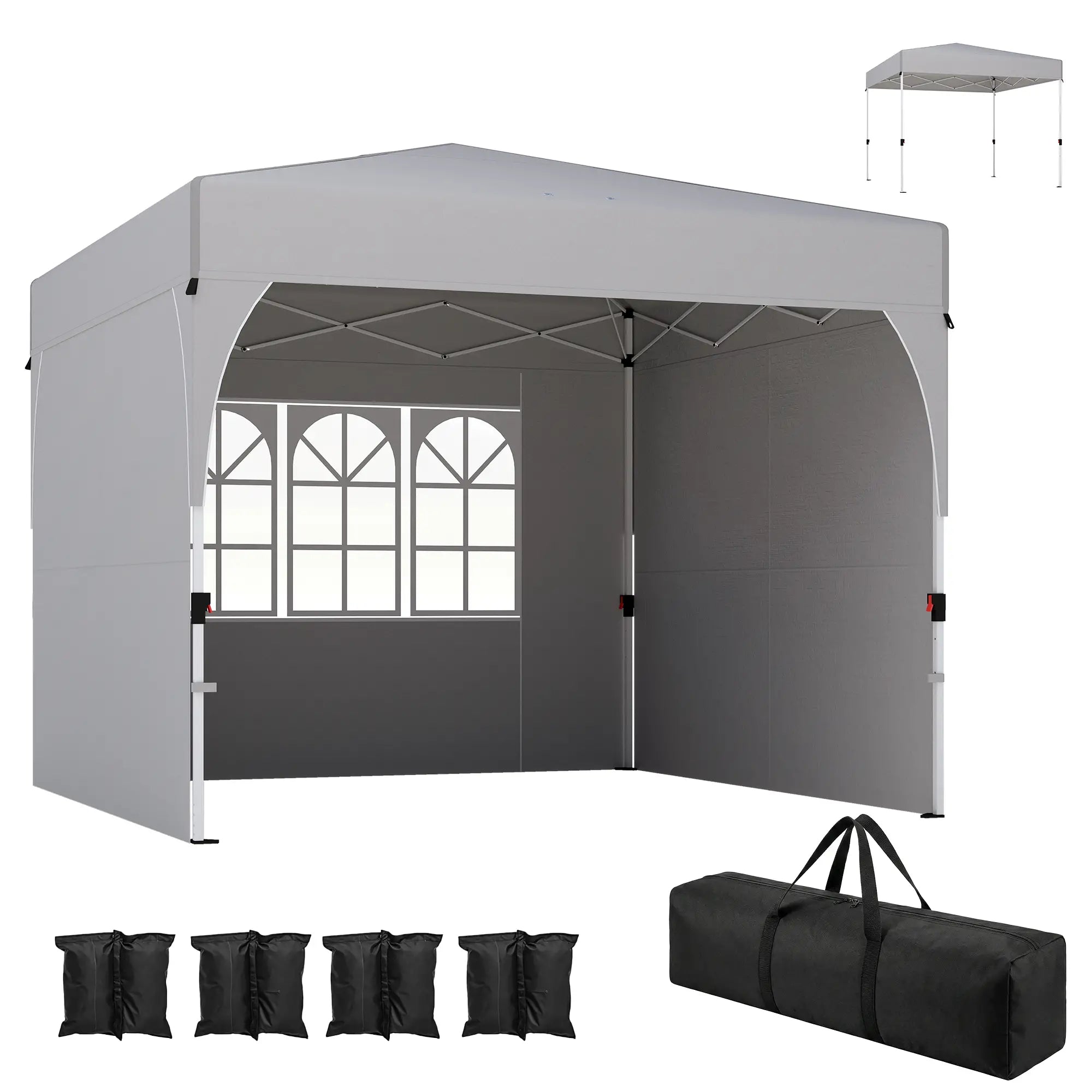 9.6 x 9.6 ft Pop Up Canopy Tent, 3 Sidewalls, UPF 50+, Light Grey Pop Up Canopies at Gallery Canada