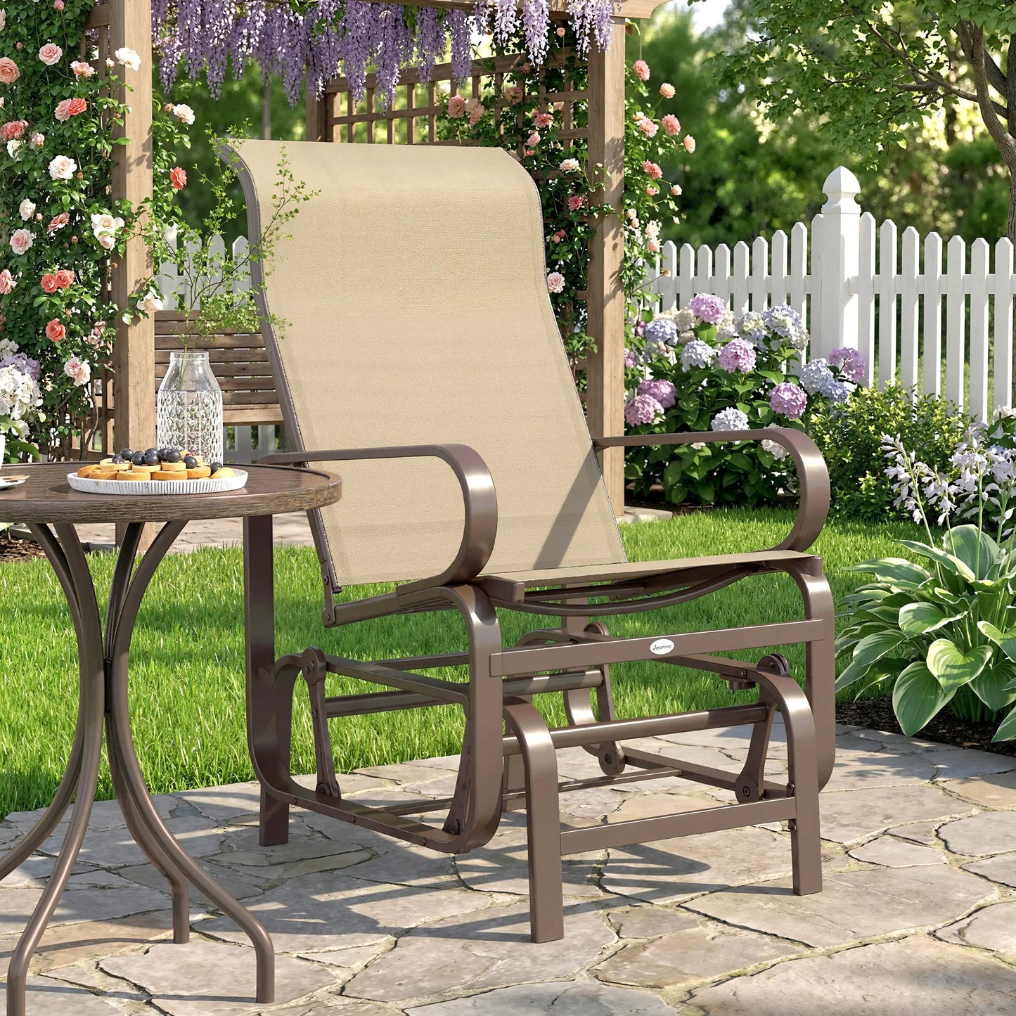 Patio Glider Chair, Breathable Mesh Fabric, Brown Outdoor Gliders at Gallery Canada