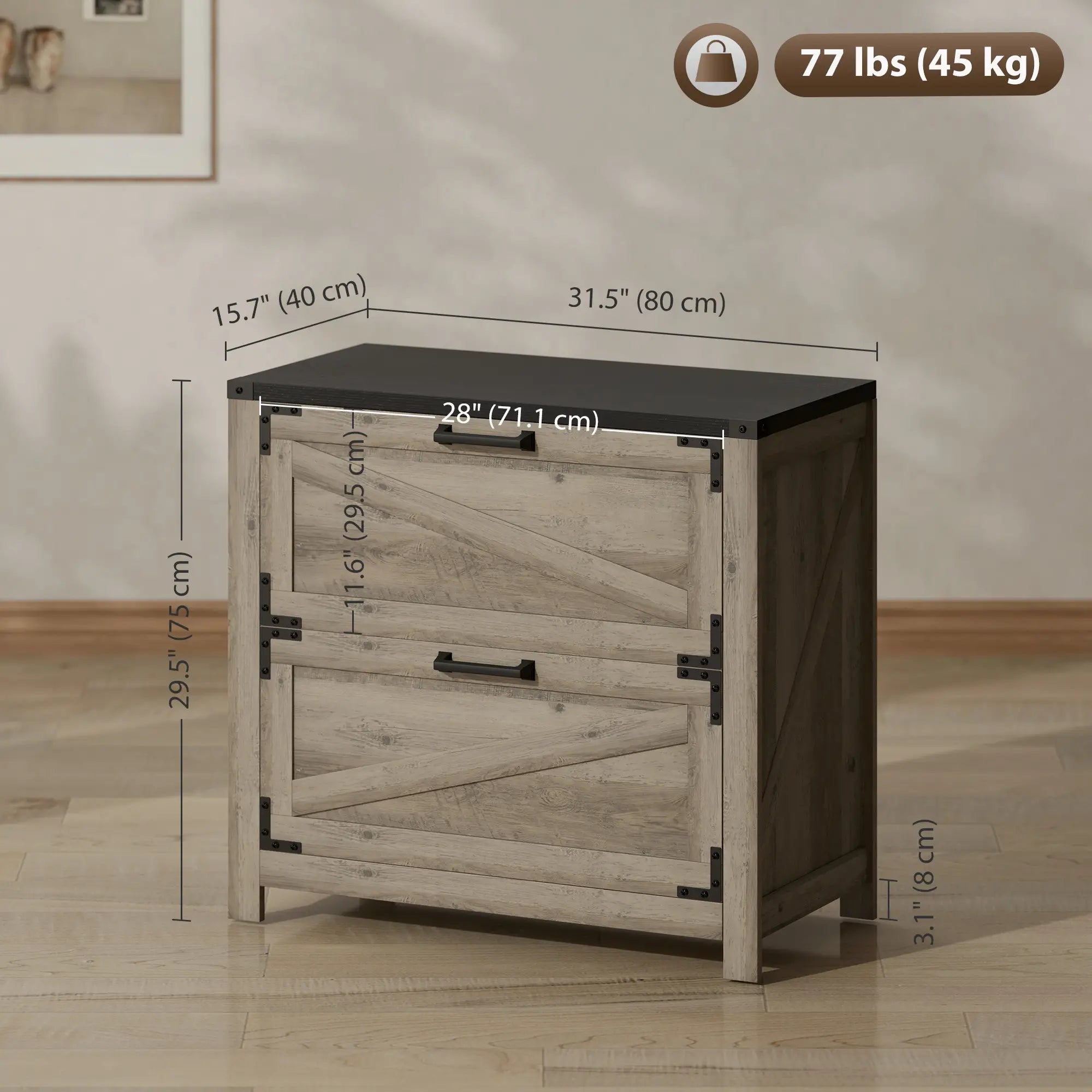 2 Drawer Filing Cabinet, Farmhouse Office Storage, Adjustable Hanging Bars, Letter, A4, Legal Size, Grey Office Cabinets & Cupboards at Gallery Canada