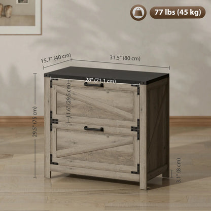2 Drawer Filing Cabinet, Farmhouse Office Storage, Adjustable Hanging Bars, Letter, A4, Legal Size, Grey Office Cabinets & Cupboards at Gallery Canada