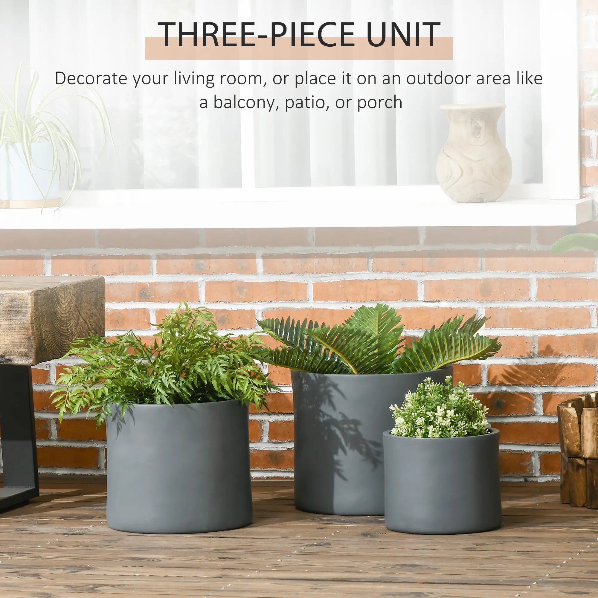 Outdoor Planter Set, 13/11.5/9 in, Flower Pots with Drainage Holes Garden Accessories at Gallery Canada