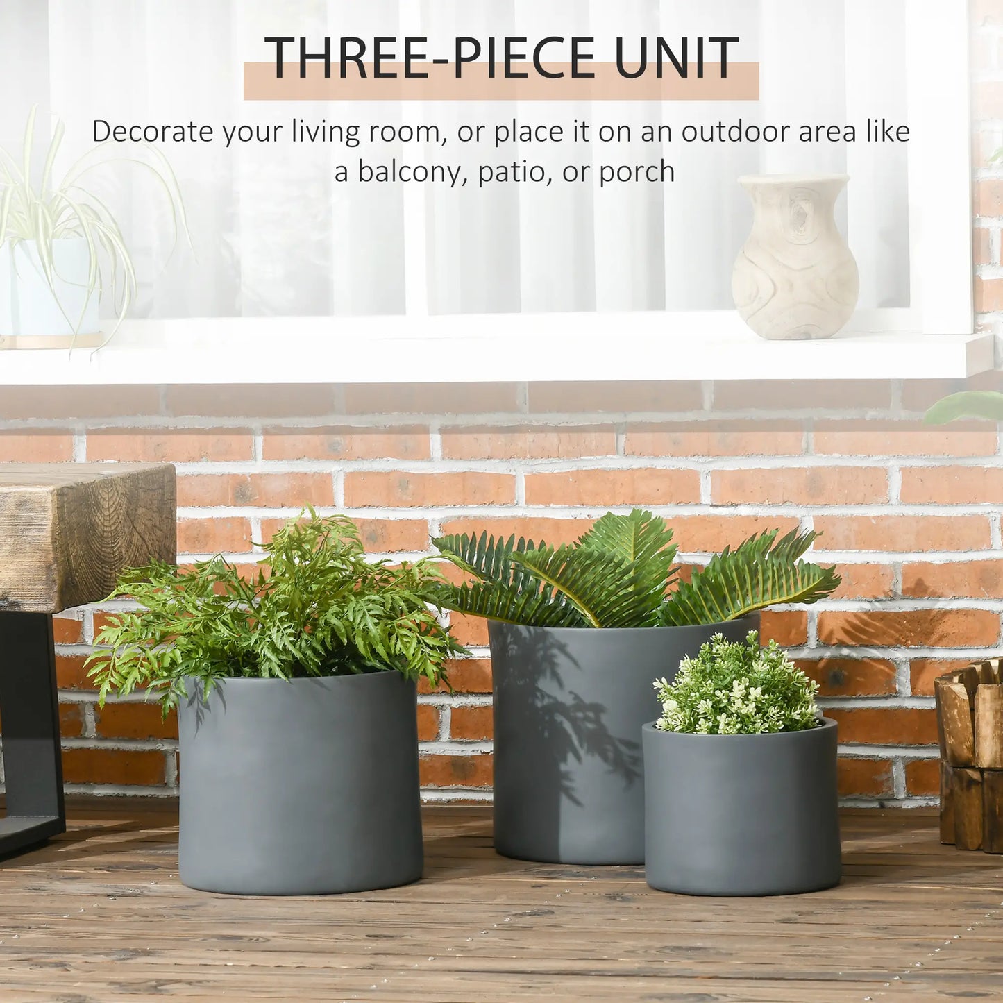 Outdoor Planter Set, 13/11.5/9 in, Flower Pots with Drainage Holes Garden Accessories at Gallery Canada