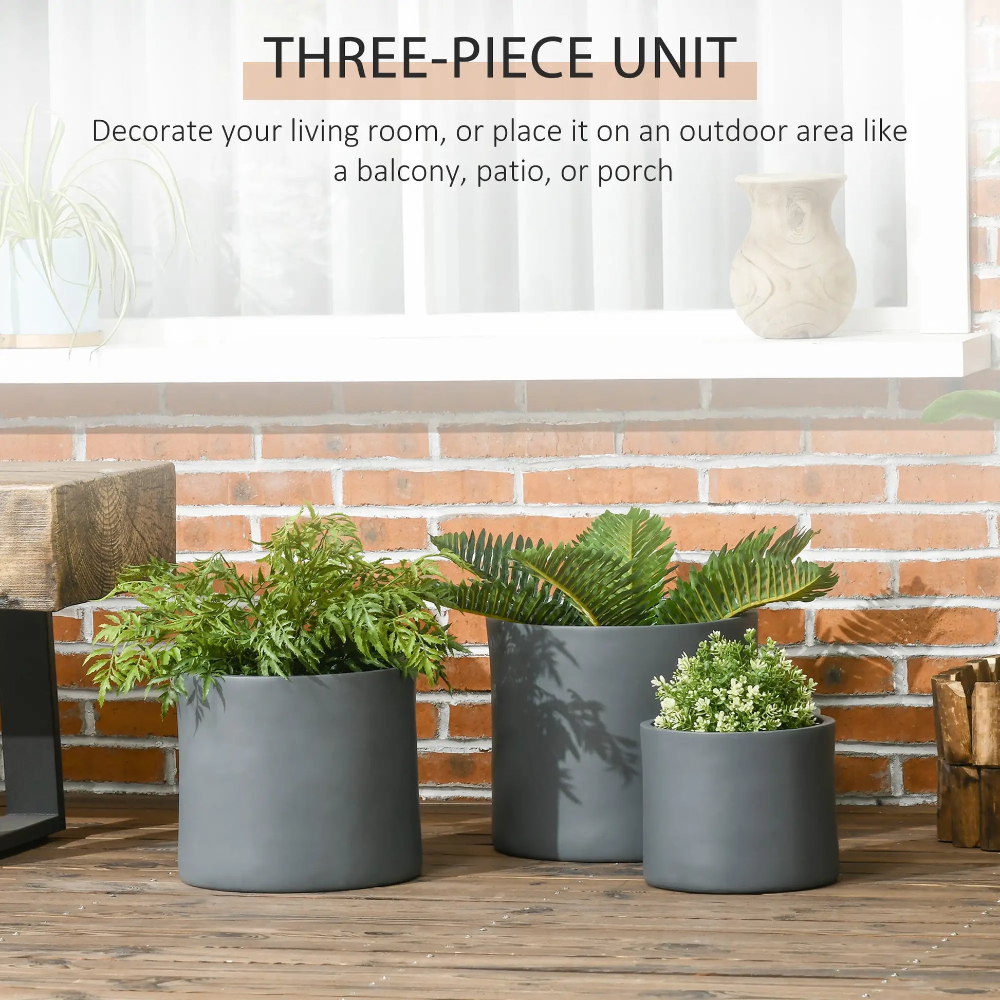 Outdoor Planter Set, 13/11.5/9 in, Flower Pots with Drainage Holes Garden Accessories at Gallery Canada