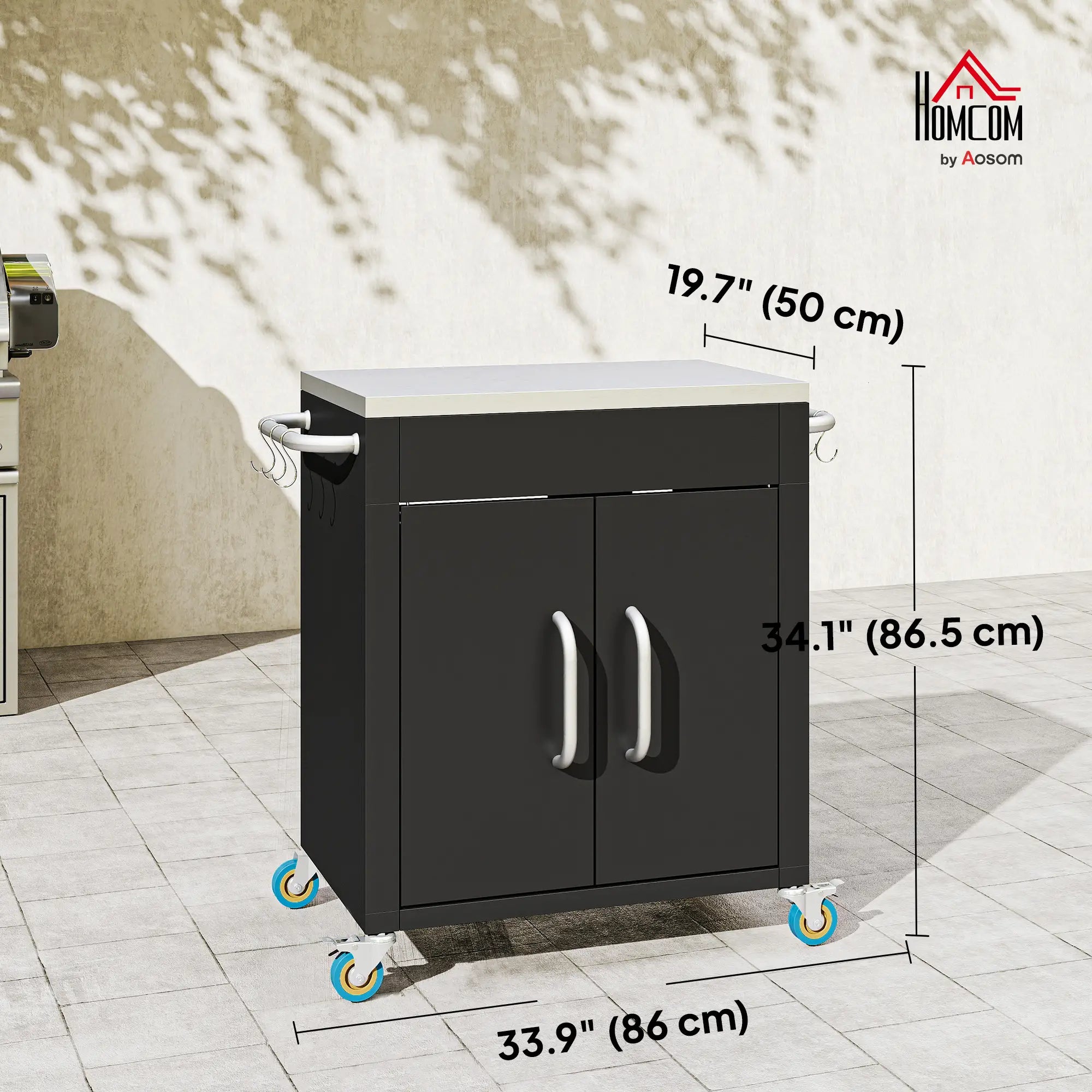 Outdoor BBQ Stand With Stainless Steel Top, Pizza Oven Table, Black Outdoor Grill Carts at Gallery Canada