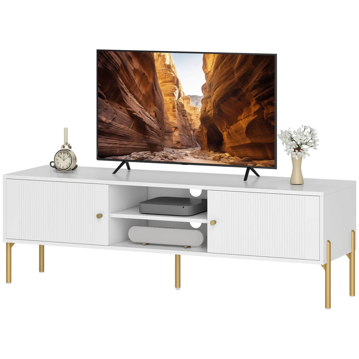 TV Stand for 65 Inch TVs, Entertainment Center with Shelves and Cabinets, White TV Stands White at Gallery Canada