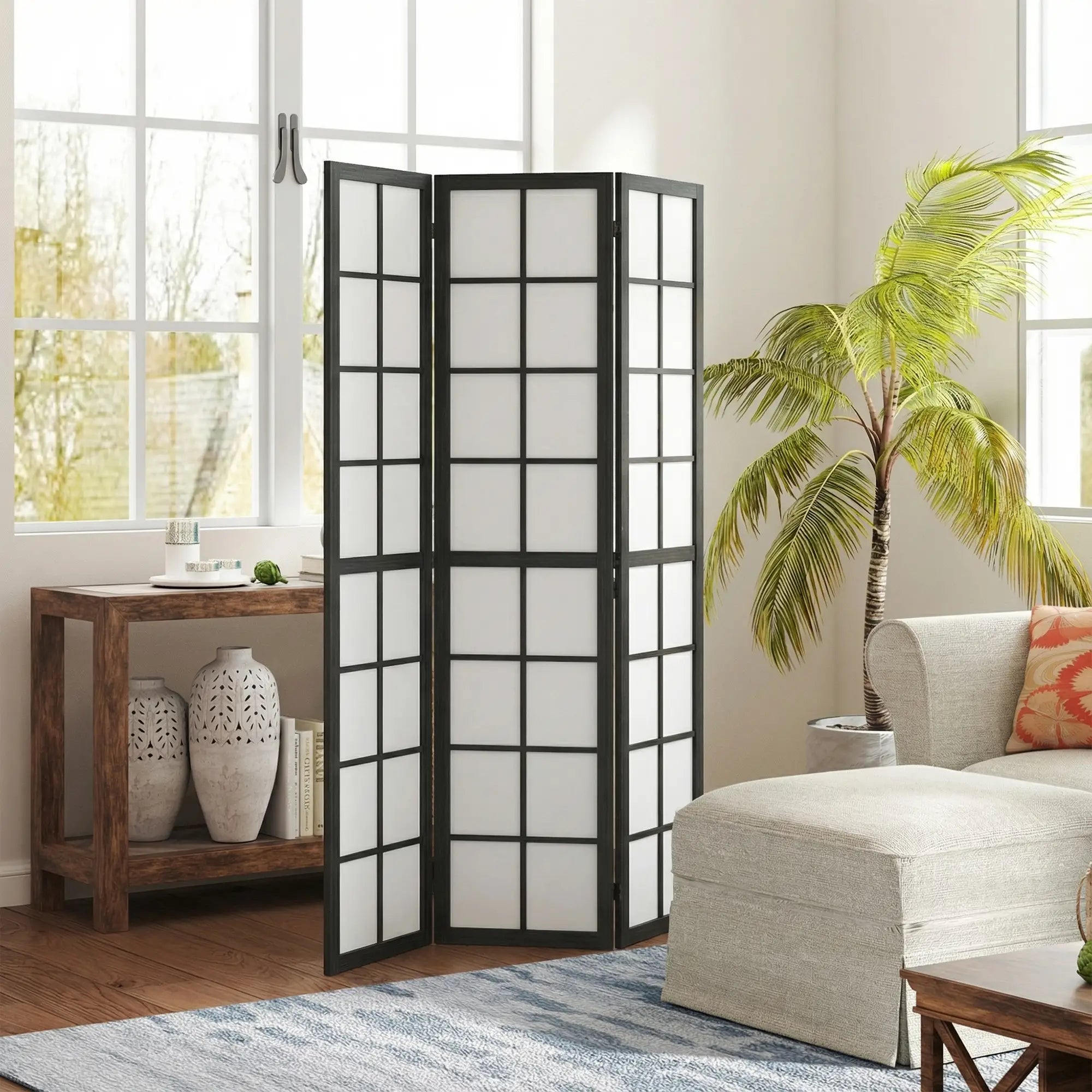 3 Panel Room Divider, 5.6 ft Folding Partition, Black Room Dividers at Gallery Canada