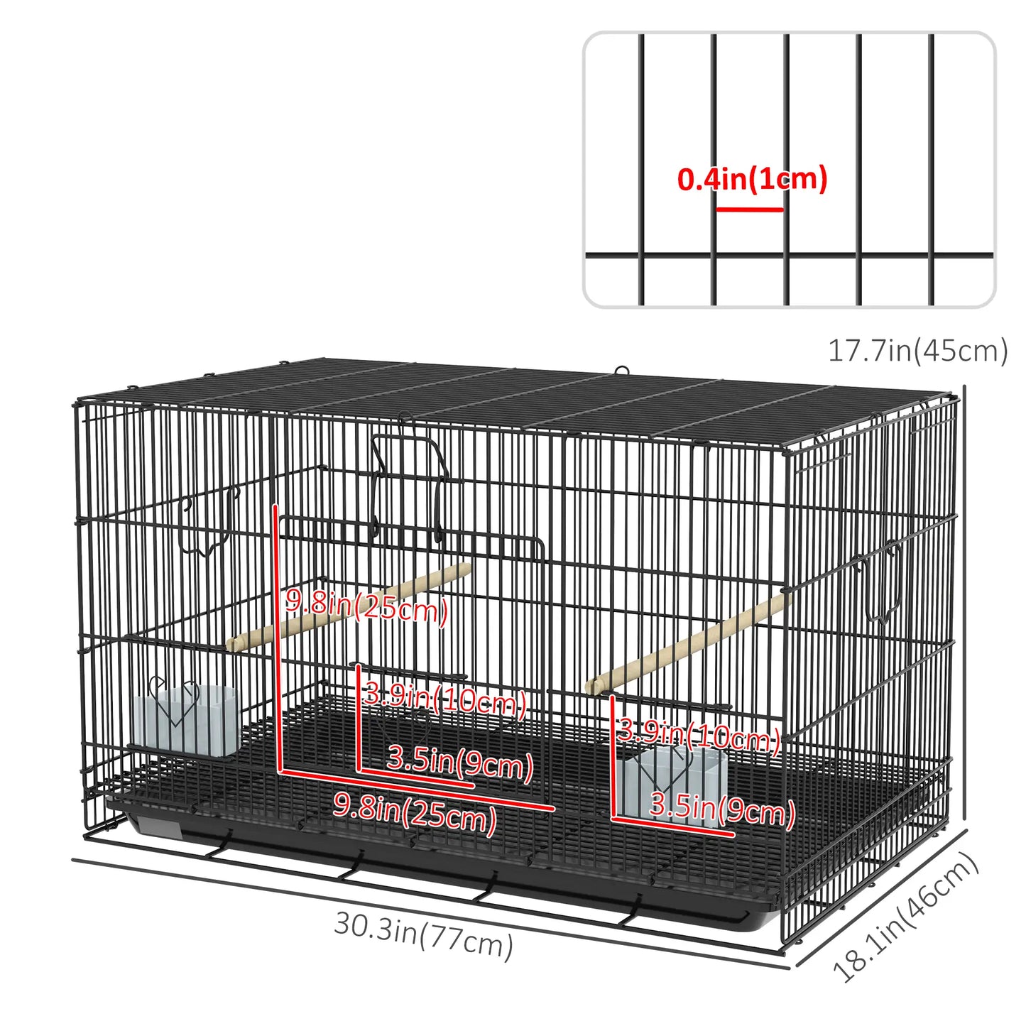 Lovebird, Finch Budgie Cage, Removable Tray, Wooden Perches, 30" L x 18" W x 18" H, Canary Bird Cages at Gallery Canada