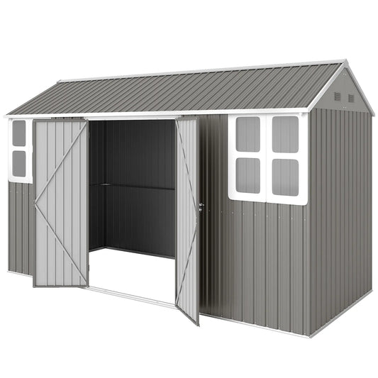 12' x 5.5' Metal Garden Storage Shed, Lockable Door, Light Grey Sheds Light Grey at Gallery Canada