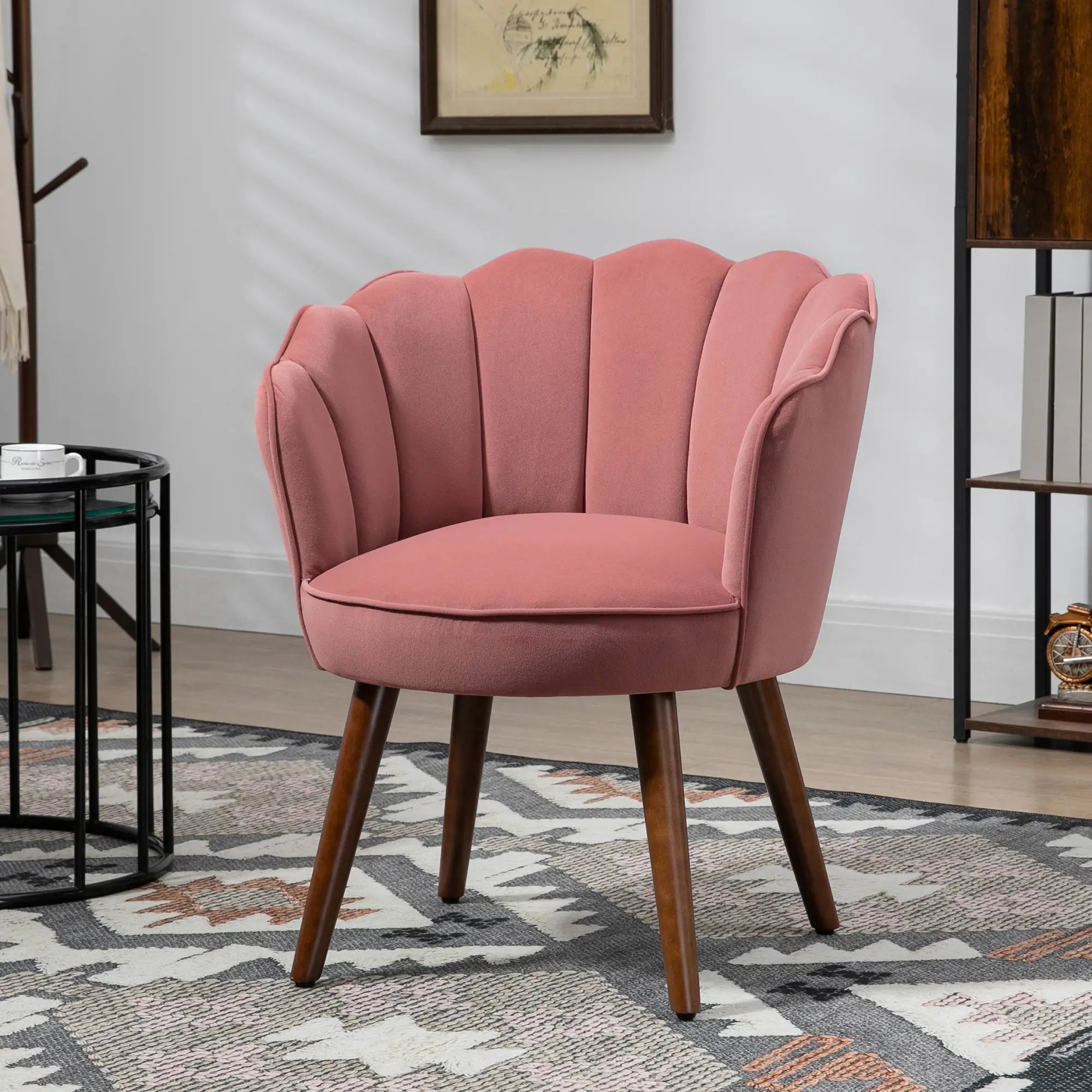 Modern Accent Chair, Velvet-Touch Fabric, Wood Legs, Pink Accent Chairs at Gallery Canada