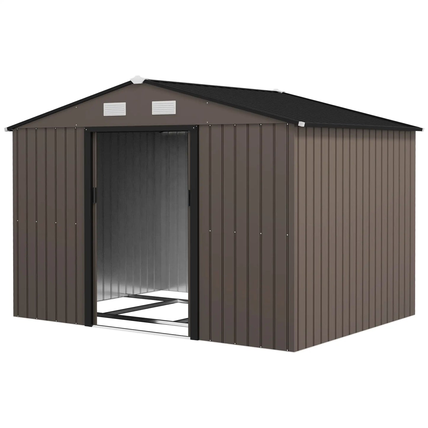 9.1'x6.4'x6.3' Garden Storage Shed, Foundation Kit, Metal Tool House, Double Doors, Brown Sheds Brown at Gallery Canada