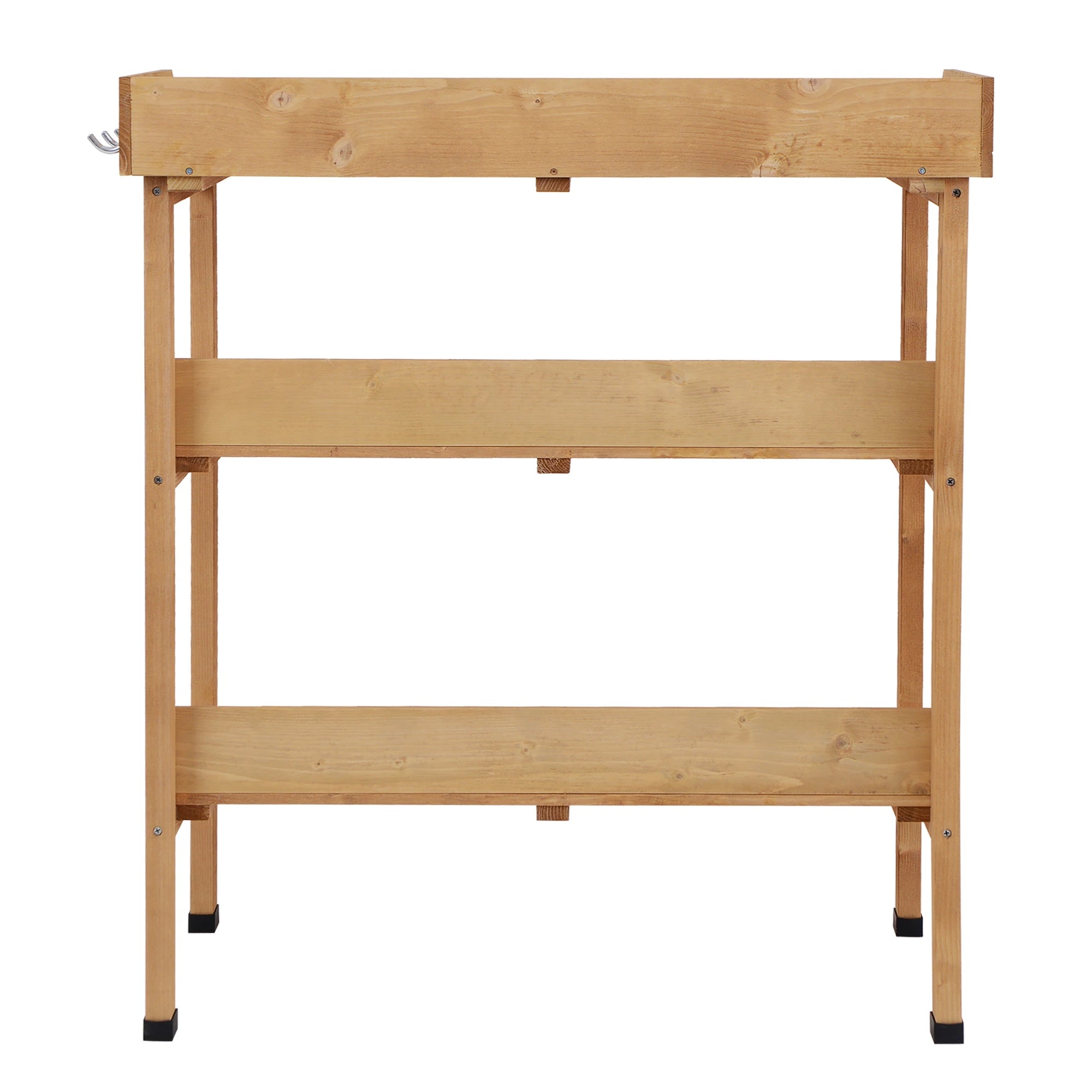 Wooden Potting Bench, Outdoor Garden Work Table, Tool Storage Shelf w/ Hooks, Natural Potting Benches & Tables at Gallery Canada