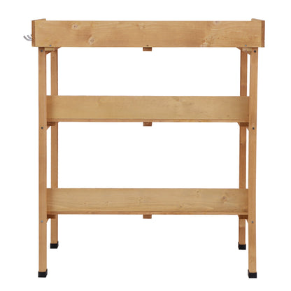 Wooden Potting Bench, Outdoor Garden Work Table, Tool Storage Shelf w/ Hooks, Natural Potting Benches & Tables at Gallery Canada