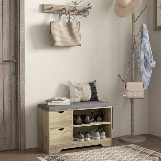 Upholstered Shoe Storage Bench With Seat, Drawer, Open Shelves, Grey Shoe Storage Cabinets & Racks Grey at Gallery Canada