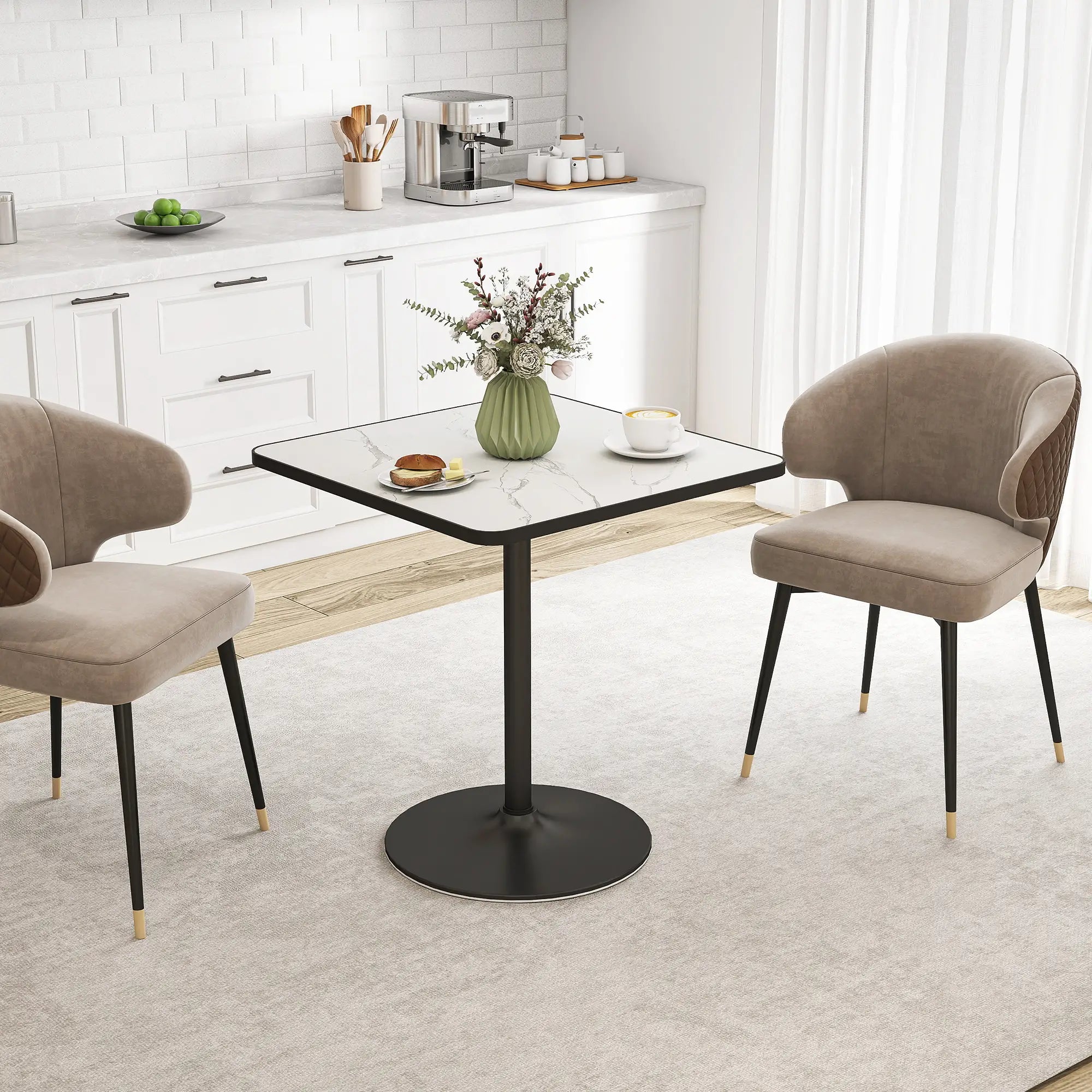 Modern Dining Table For 4, White Marble Effect Tabletop, Round Base, White Dining Tables at Gallery Canada
