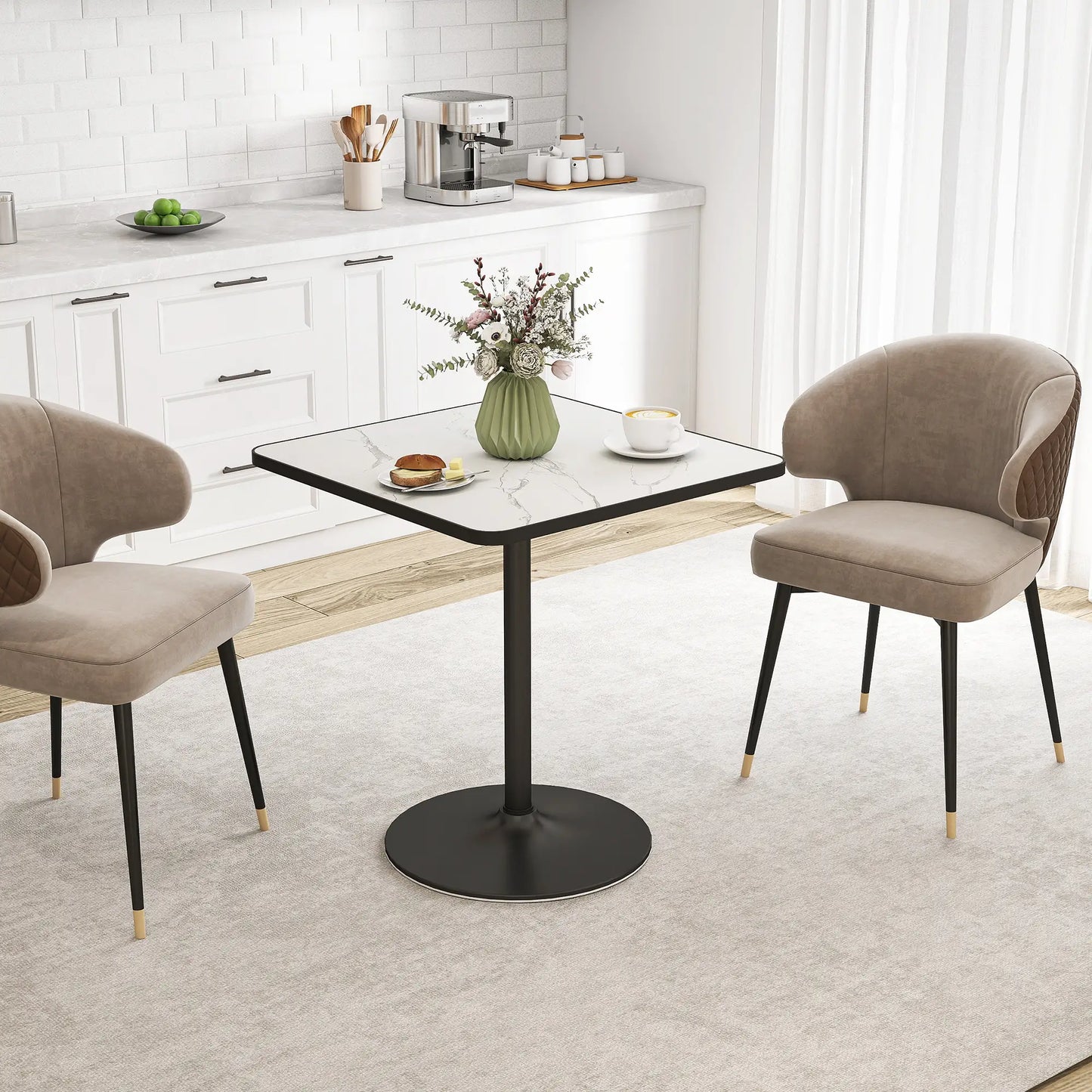 Modern Dining Table For 4, White Marble Effect Tabletop, Round Base, White Dining Tables at Gallery Canada