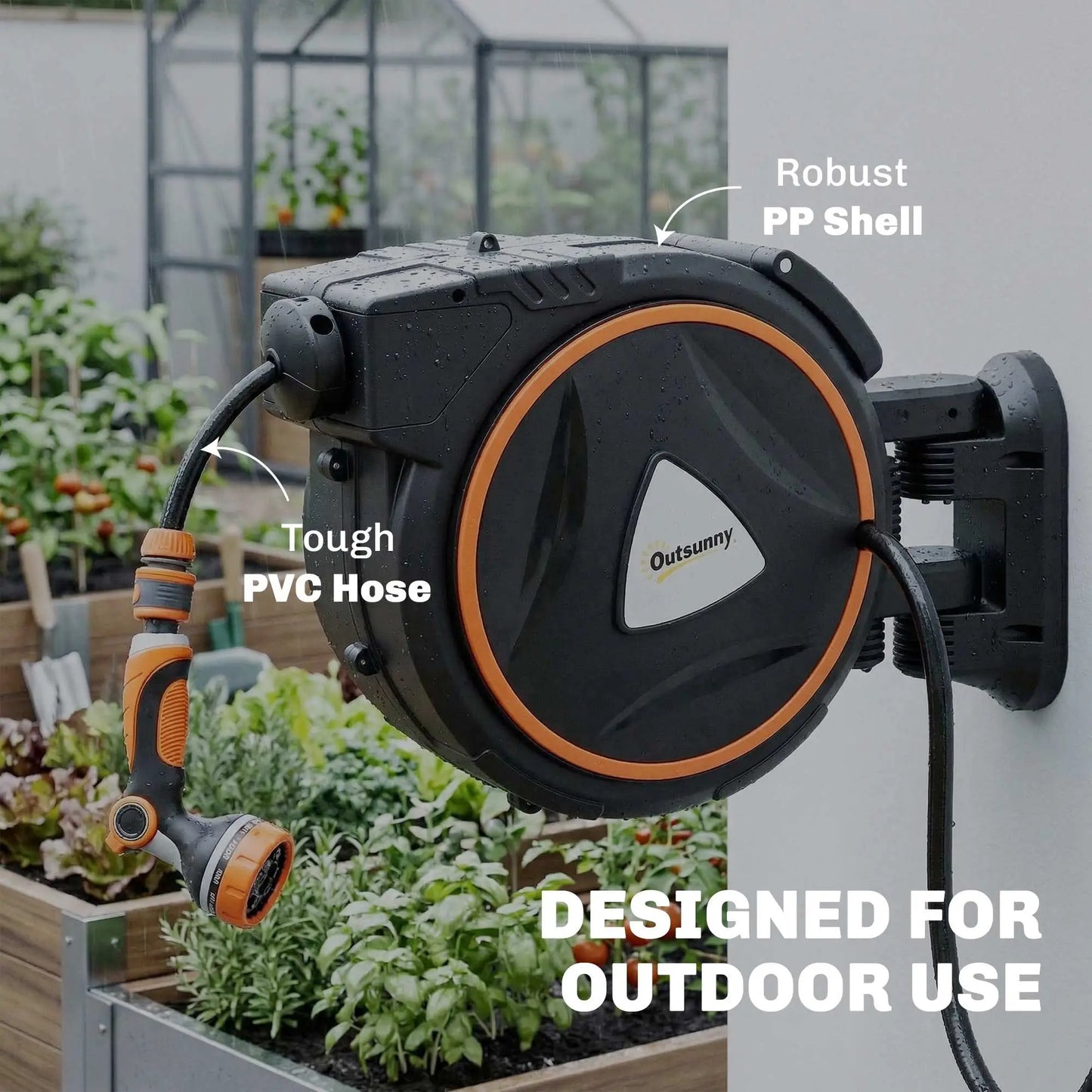 1/2" x 59ft Retractable Wall Mounted Hose Reel, 12-Pattern Nozzles Garden Accessories at Gallery Canada