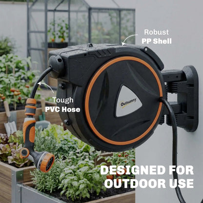1/2" x 59ft Retractable Wall Mounted Hose Reel, 12-Pattern Nozzles Garden Accessories at Gallery Canada