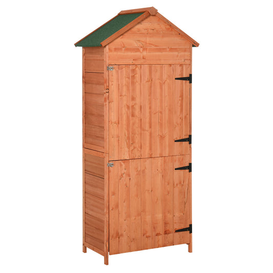 Wood Garden Shed Outdoor Tool Storage Cabinet Hutch Lockable Unit with Double Door and 3 Tire Storage Shelves, Natural Wood - Gallery Canada