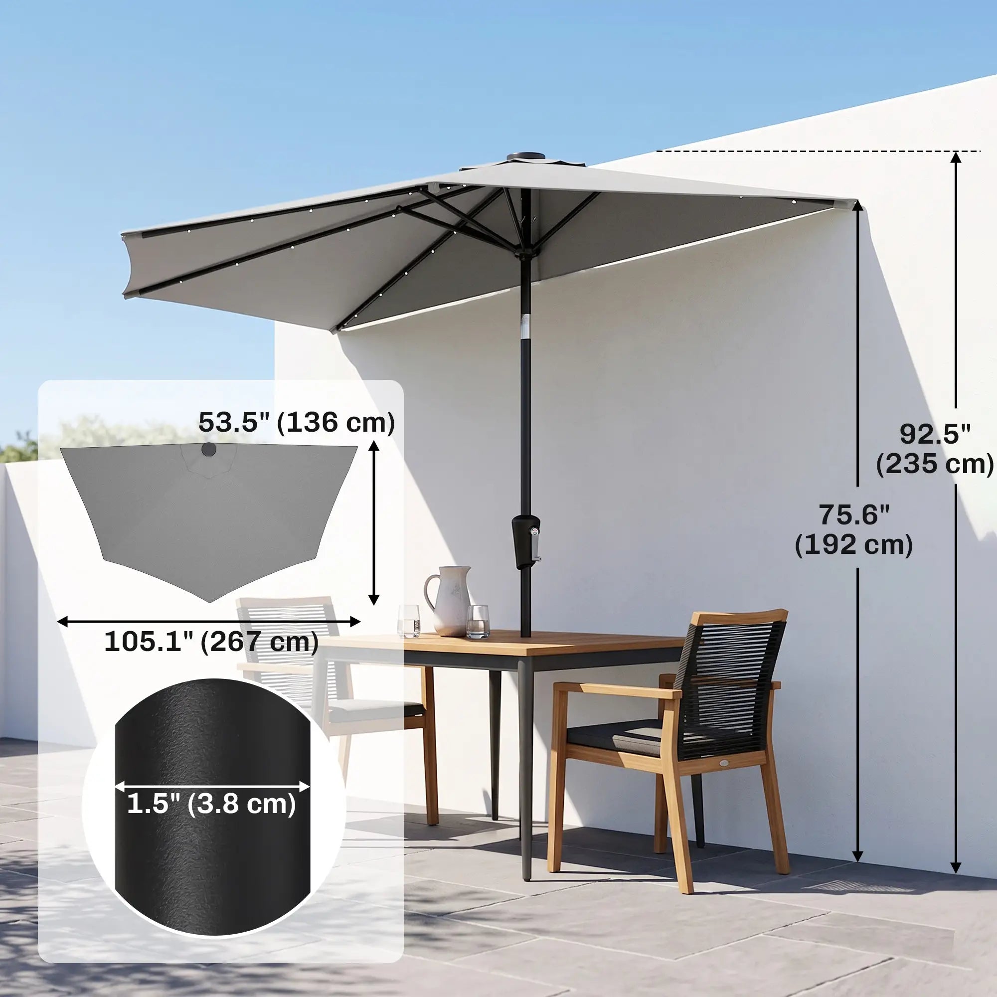 Half Patio Umbrella With Solar LED Lights, 9ft, Dark Grey Half Round Umbrellas at Gallery Canada