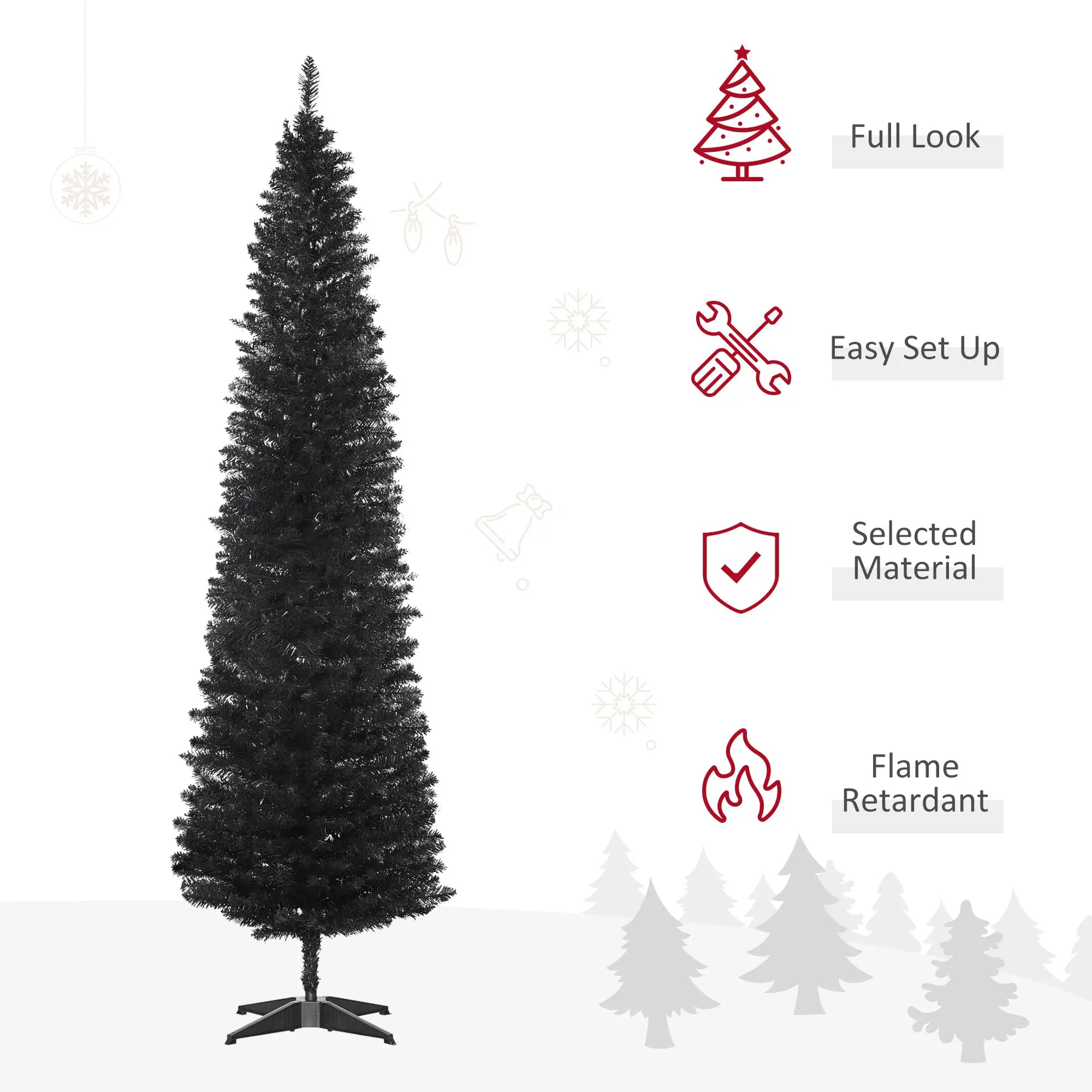 7FT Artificial Pencil Christmas Tree, Realistic Branches, Stable Stand, Black Pencil Christmas Trees at Gallery Canada