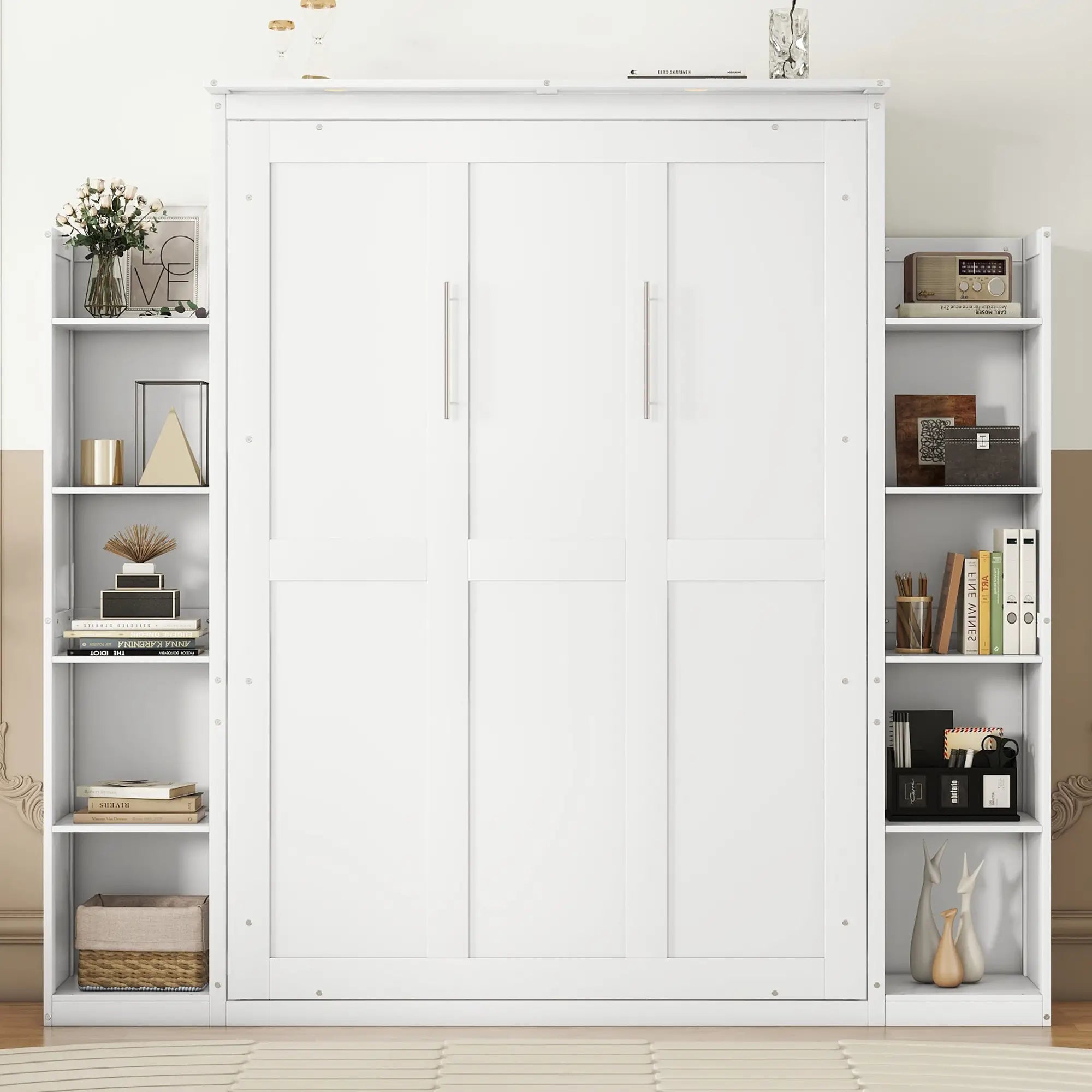 Murphy Bed with Shelves, LED Lights, 91