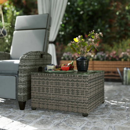24.4" Patio Coffee Table, PE Rattan Outdoor Side Table, Tempered Glass Top, Light Grey Patio Side Tables at Gallery Canada