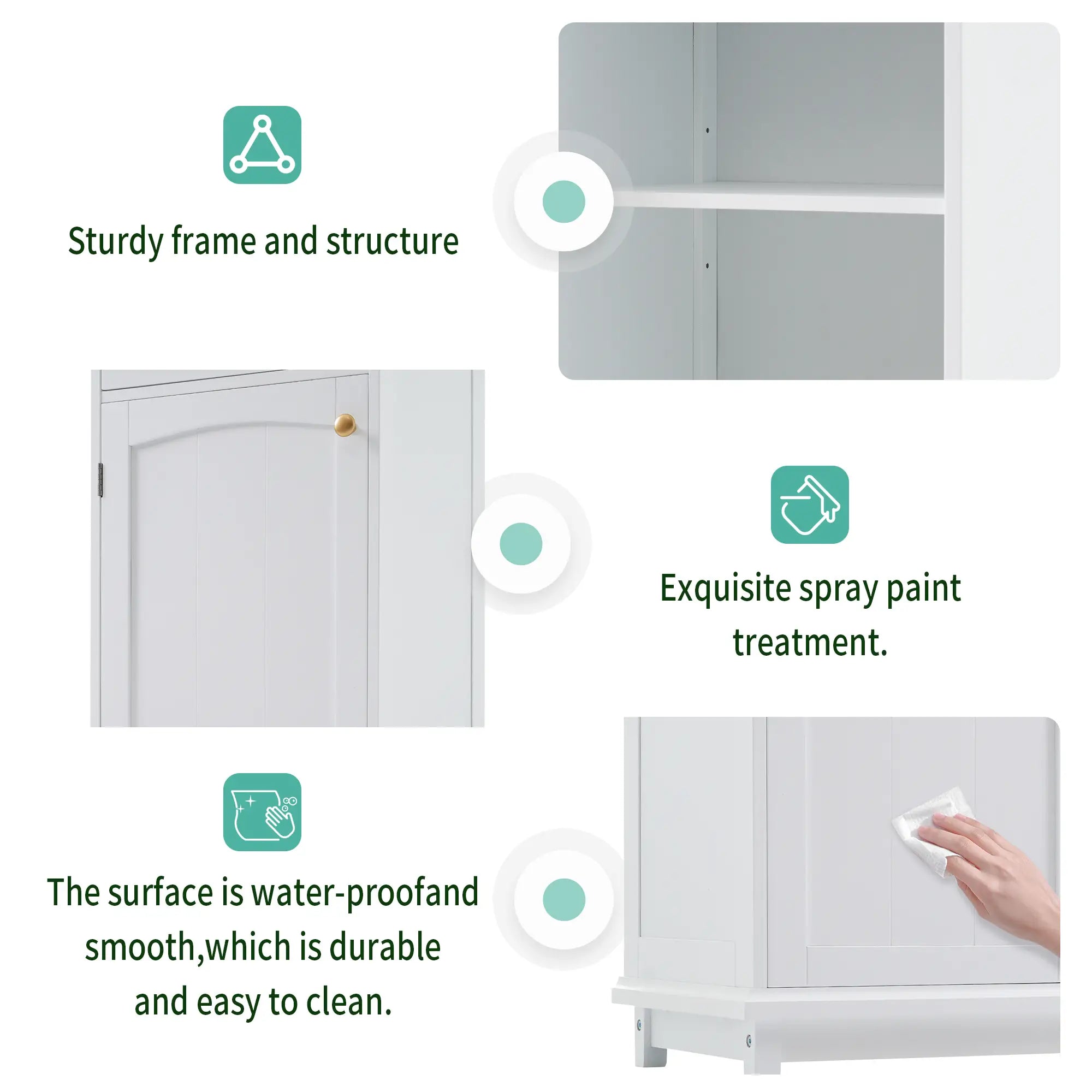 Bathroom Storage Cabinet, Glass Doors, Adjustable Shelves, 18