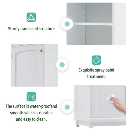 Bathroom Storage Cabinet, Glass Doors, Adjustable Shelves, 18" L x 14" W x 63" H, White Bathroom Cabinets at Gallery Canada