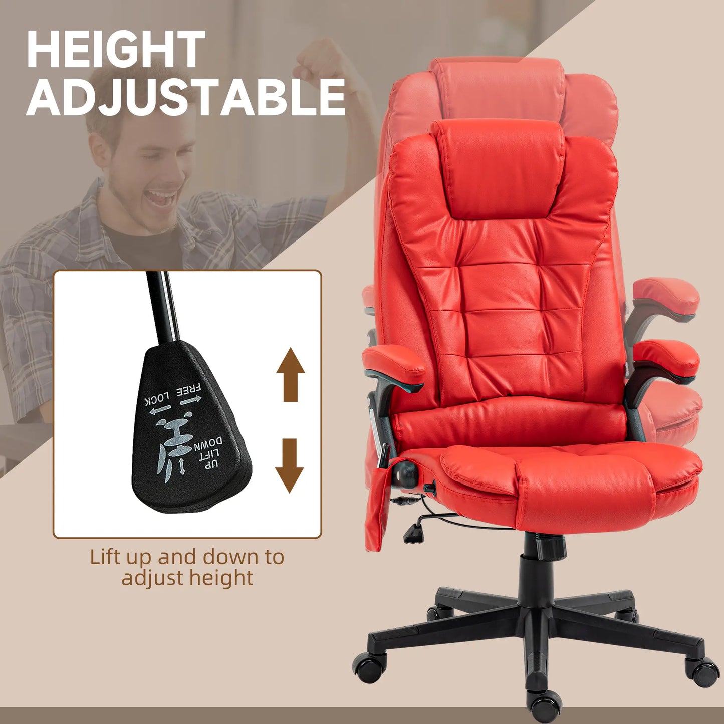 Adjustable Heated Ergonomic Massage Office Chair, High Back Faux Leather Massage Chairs at Gallery Canada