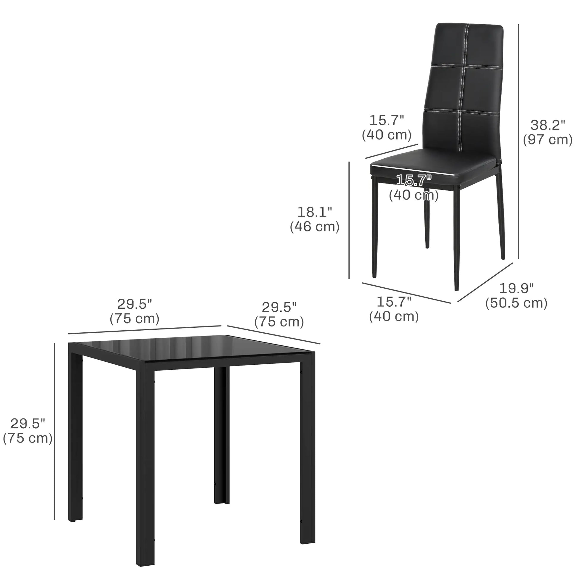 3-Piece Rectangular Glass Dining Table, Metal Frame, Faux Leather Chairs, Black Bar Sets at Gallery Canada