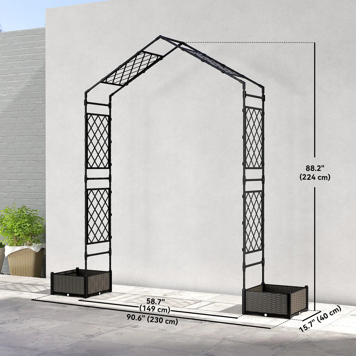 Garden Arch Trellis Arbor With 2 Planter Boxes, 90.6" x 15.7" x 88.2", Black Garden Arches at Gallery Canada