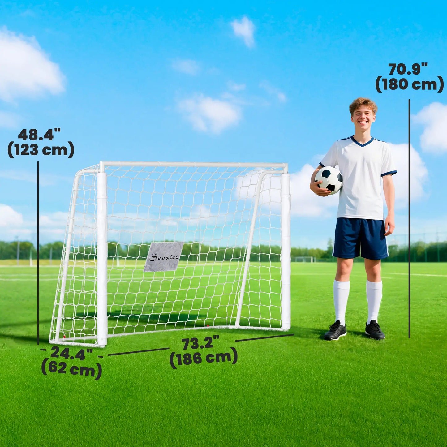 6ft x 4ft Soccer Goal Net, Metal Frame, PE Mesh, Ground Stakes, White Football at Gallery Canada