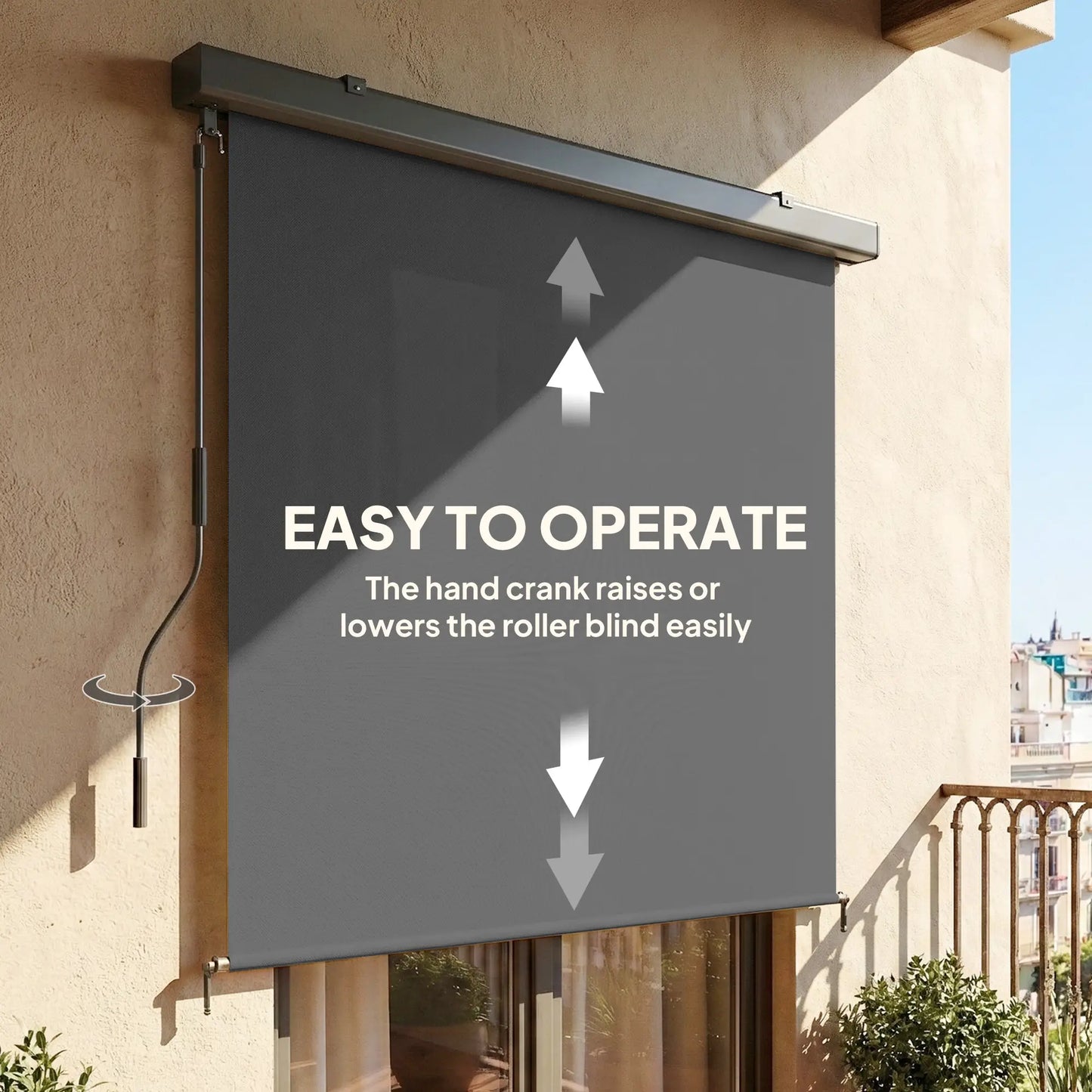 Cordless Roller Shade, UV Protection Waterproof, 98" L x 63" W, Dark Grey Side Awnings at Gallery Canada