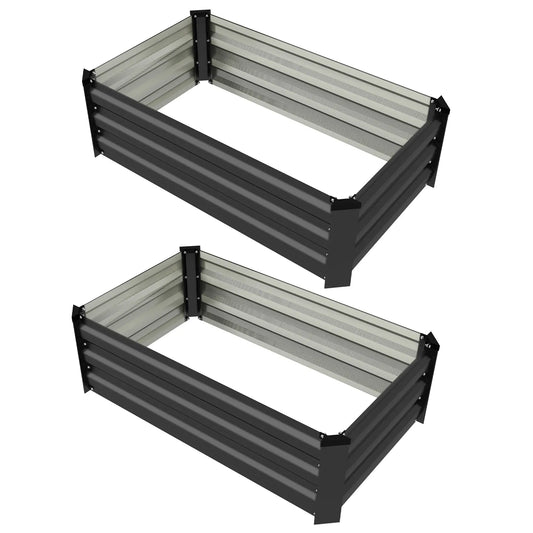 Set of 2 Galvanized Raised Garden Beds, Outdoor Planter Box, Grey Raised Garden Beds Dark Grey at Gallery Canada