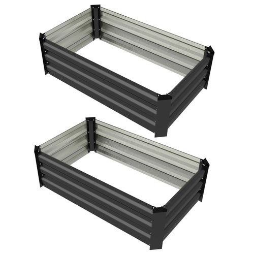 Set of 2 Galvanized Raised Garden Beds, Outdoor Planter Box, Grey
