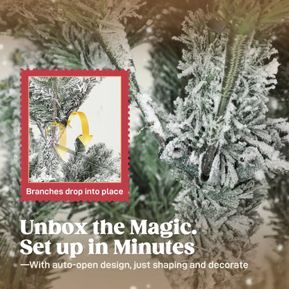 7ft Artificial Flocked Christmas Tree, Full Snow Pine, Hinged with Metal Stand Artificial Christmas Trees at Gallery Canada