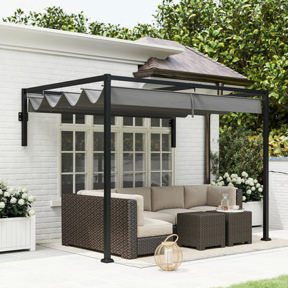 Pergola métallique 10' x 7', toit rétractable pour terrasse de jardin avec barbecue