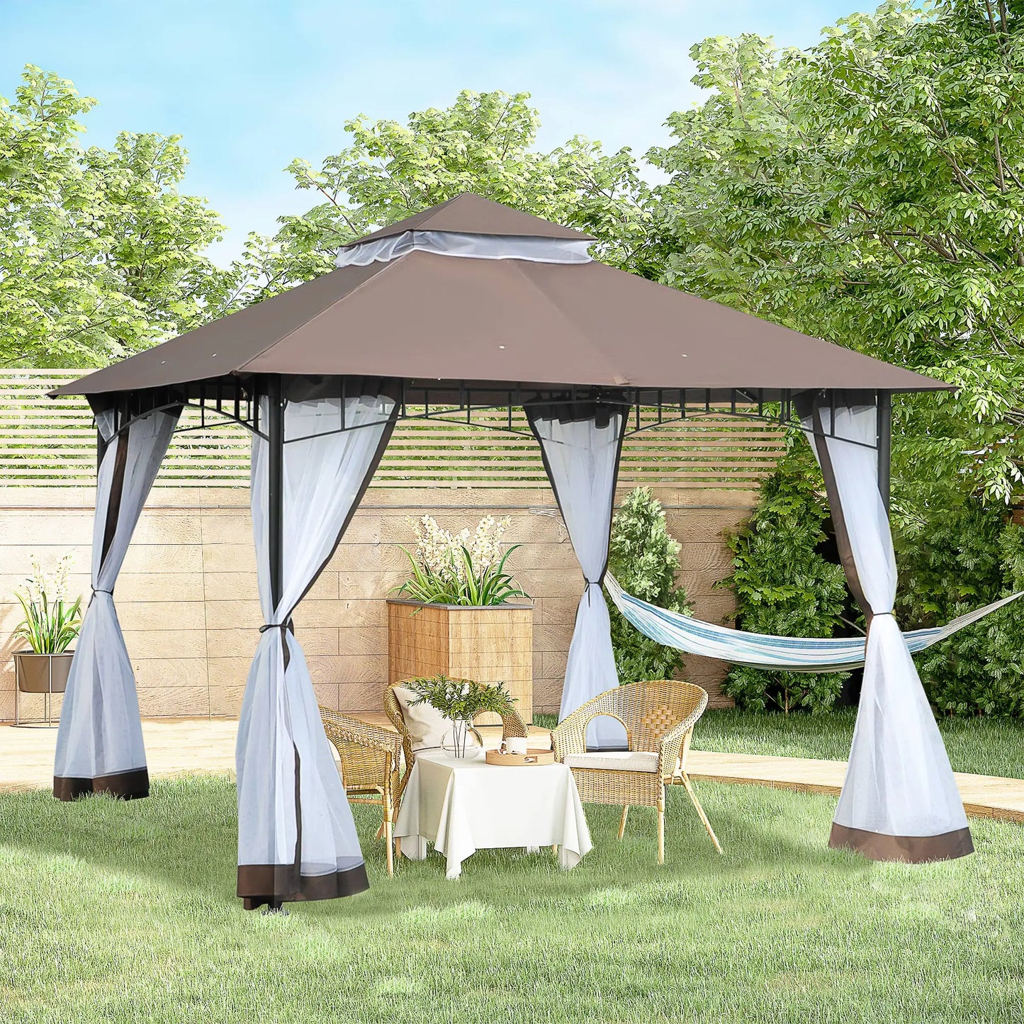 10' x 10' Garden Gazebo, Double Tier Canopy, Sunshade Tent, Anti-UV Roof, Metal Frame, Coffee Gazebos at Gallery Canada