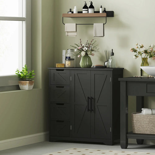 Farmhouse Bathroom Floor Cabinet, Adjustable Shelf, Black